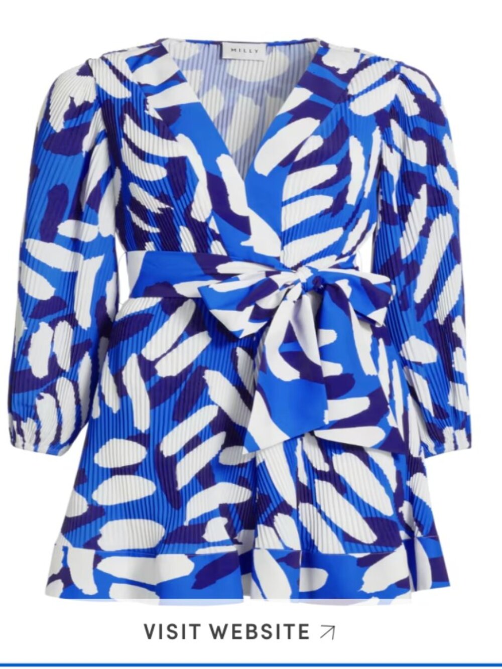 Milly Liv Brushstroke Pleated Faux Wrap Long sleeve dress size 4. NWT!